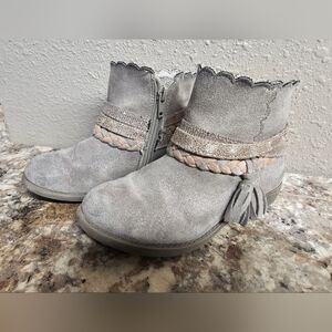 Crown Vintage Suede Scallop Ankle Boots with Braided Accent *Little Girl SIZE 12